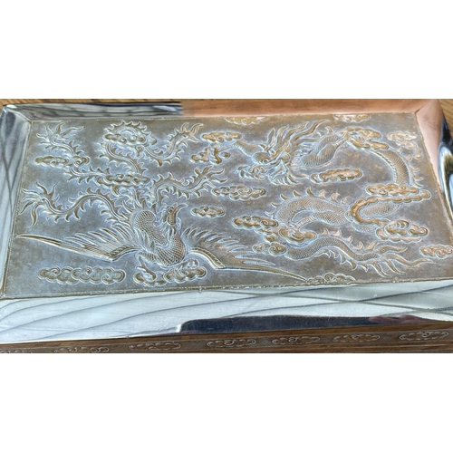 101 - Vintage Vietnamese Repousse Silver Plated Dragon Tabaco Box Signed