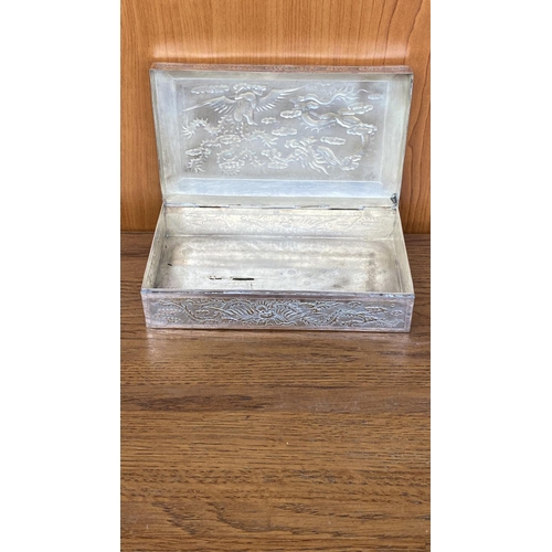 101 - Vintage Vietnamese Repousse Silver Plated Dragon Tabaco Box Signed