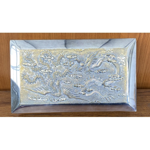 101 - Vintage Vietnamese Repousse Silver Plated Dragon Tabaco Box Signed