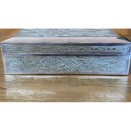 101 - Vintage Vietnamese Repousse Silver Plated Dragon Tabaco Box Signed