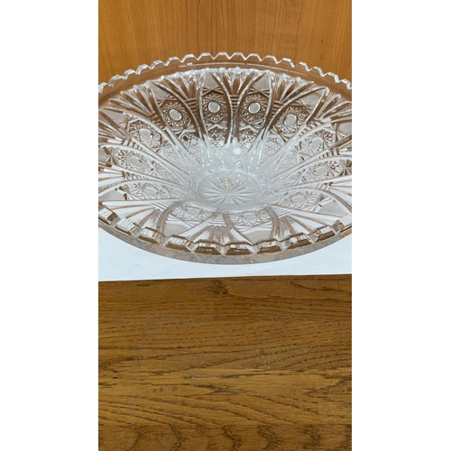 323 - Large Czech Leaded Crystal Pedestal Fruit Bowl (A/F - As in Picture - 31cm Diameter)