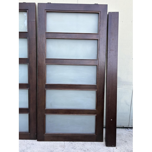 390 - Wooden 2-Piece Sliding Door with Opaque Glass (102 W. x 207cm H./each)