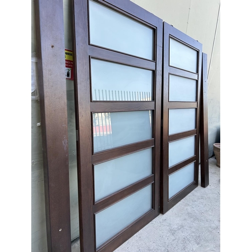 390 - Wooden 2-Piece Sliding Door with Opaque Glass (102 W. x 207cm H./each)