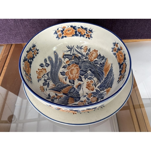 605 - Large Vintage 'Floral Birdie' Washing Bowl and Underplate - Taken Back on 8/10/2024