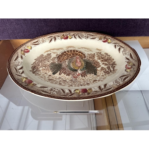 606 - Vintage Oval Porcelain 'Floral Birdie' Bowl/Platter (46cm W.)