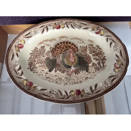 606 - Vintage Oval Porcelain 'Floral Birdie' Bowl/Platter (46cm W.)