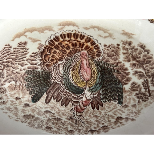 606 - Vintage Oval Porcelain 'Floral Birdie' Bowl/Platter (46cm W.)