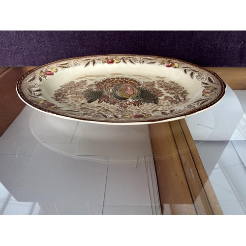 606 - Vintage Oval Porcelain 'Floral Birdie' Bowl/Platter (46cm W.)