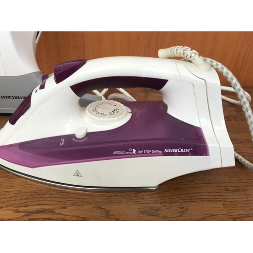 372 - Bosch and Silver Crest Steam Irons and Window Cleaner (x3 Items)