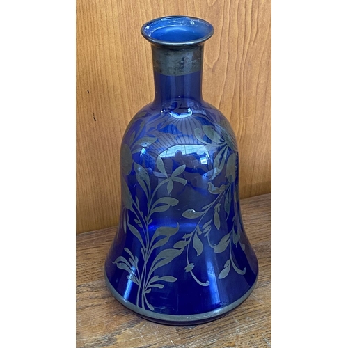 12 - Vintage Italian Venetian Style Cobalt Glass Decanter with Silver Overlay Liqueur Set