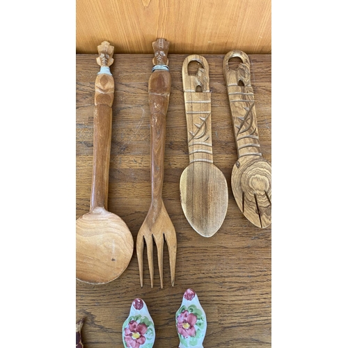 251 - Qty of Hand Carved Wooden Kitchen Utensils Set/Salad Servers