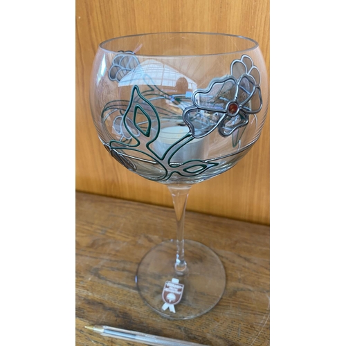 254 - Tiffany Reine Handmade By Nagel Tall Printed Floral Crystal Glass Tealight Holder with Silver Rim