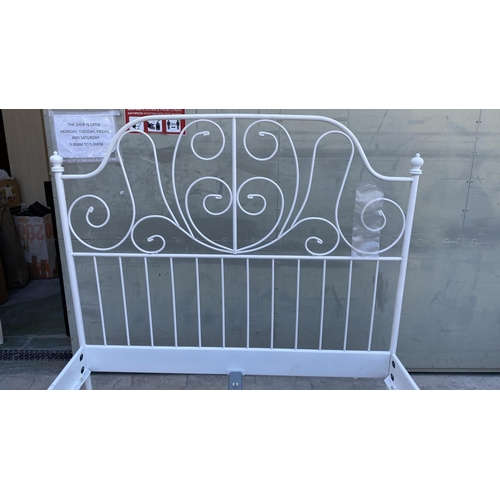 320 - 'Ikea' White Wrought Iron Double Bed with Base (No Mattress)