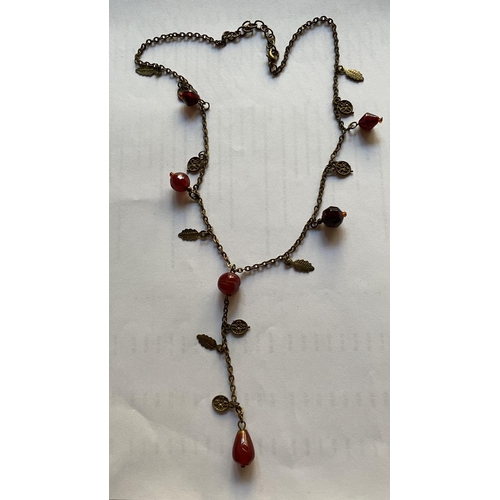 162 - Antique 1920's Brand Red Pendant Necklace