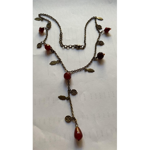 162 - Antique 1920's Brand Red Pendant Necklace