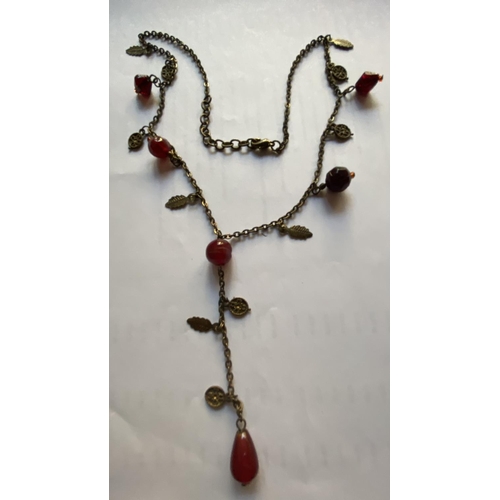 162 - Antique 1920's Brand Red Pendant Necklace