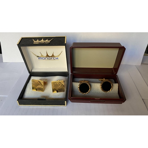 163 - x2 Pairs of Vintage USSR Monarch and Black Onyx Cufflinks