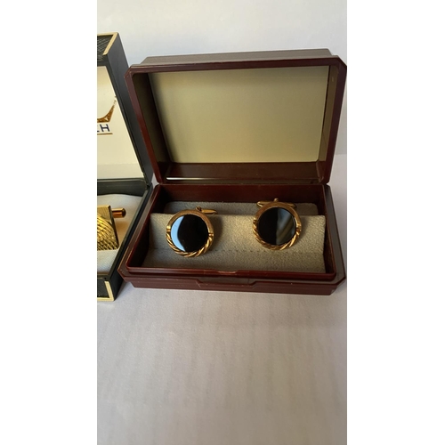 163 - x2 Pairs of Vintage USSR Monarch and Black Onyx Cufflinks