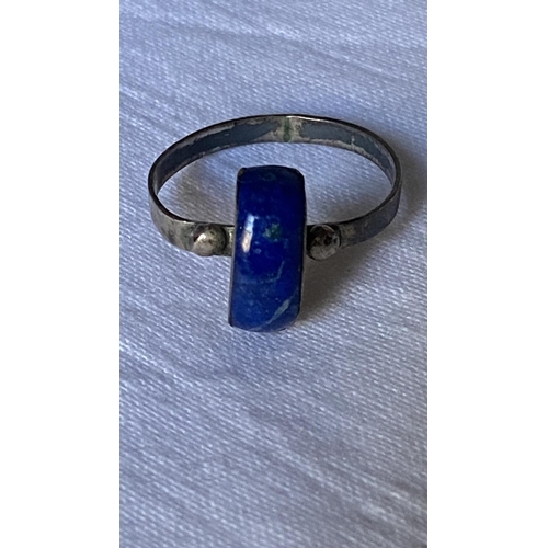 317 - Silver 925 Ring with Blue Stone Together with Matching Blue Clip-On Earrings