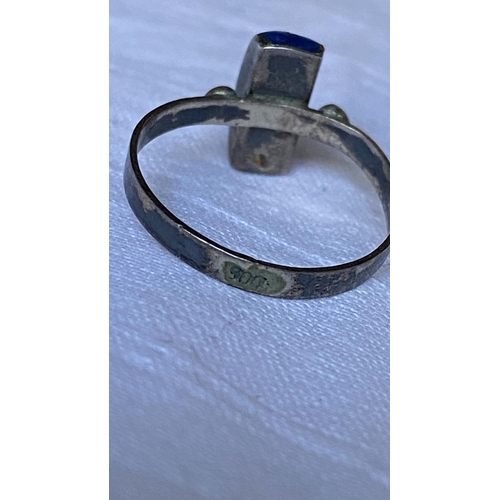 317 - Silver 925 Ring with Blue Stone Together with Matching Blue Clip-On Earrings