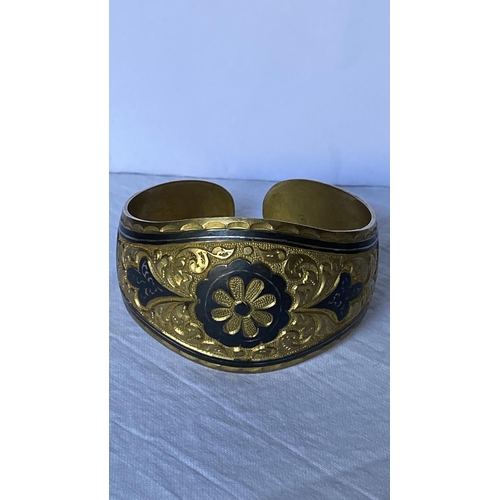 76 - Rare Antique Russian Enamel Floral Sterling Silver 875 Gold Plated Bangle Bracelet