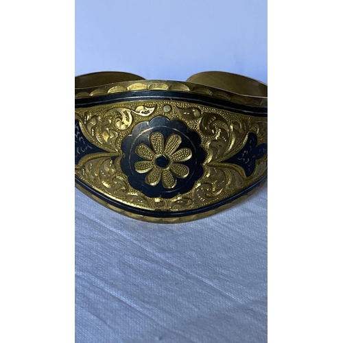 76 - Rare Antique Russian Enamel Floral Sterling Silver 875 Gold Plated Bangle Bracelet