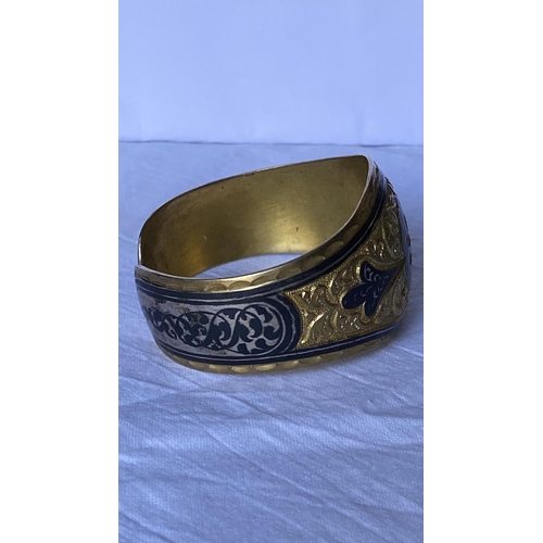 76 - Rare Antique Russian Enamel Floral Sterling Silver 875 Gold Plated Bangle Bracelet