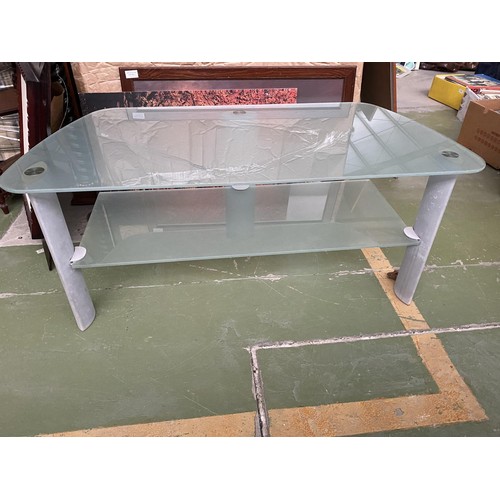 225 - Frosted Glass TV Stand with Chrome Legs (108 W. x 50 D. x 46cm H.)