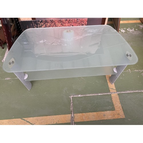 225 - Frosted Glass TV Stand with Chrome Legs (108 W. x 50 D. x 46cm H.)