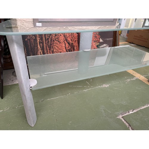 225 - Frosted Glass TV Stand with Chrome Legs (108 W. x 50 D. x 46cm H.)