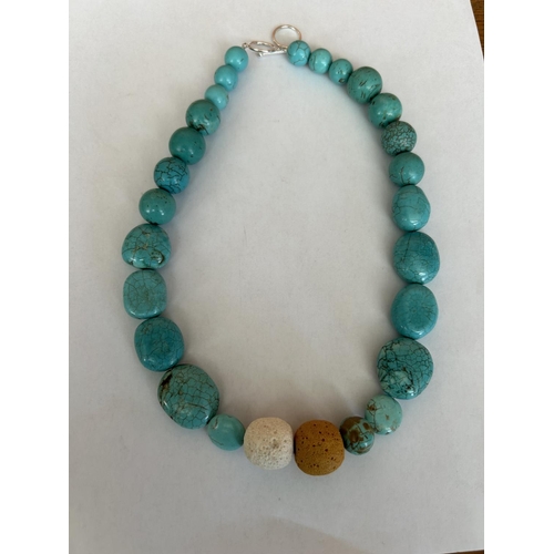 166 - Turquoise and Lava Semi Precious Stone Chunky Necklace