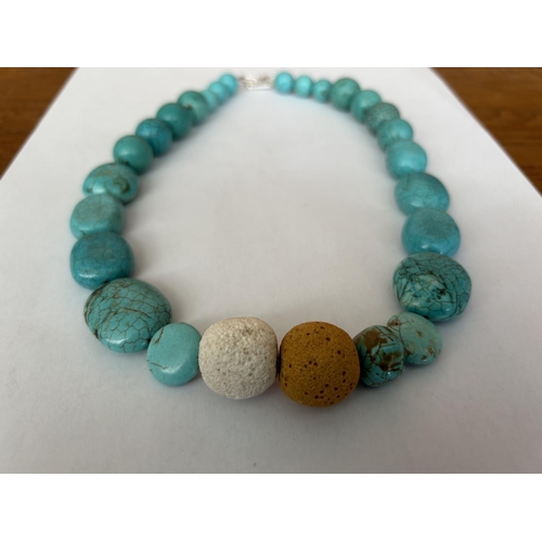 166 - Turquoise and Lava Semi Precious Stone Chunky Necklace