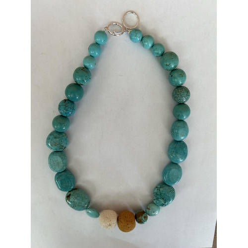 166 - Turquoise and Lava Semi Precious Stone Chunky Necklace