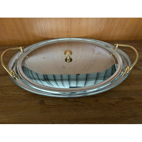 187 - Stainless Steel Serving Tray with Gold Color Handles