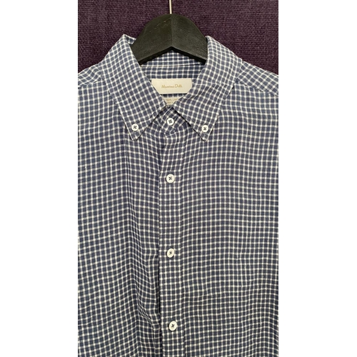 241 - Massimo Dutti Men's Blue and White Checkered Long sleeve 100% Linen Shirt