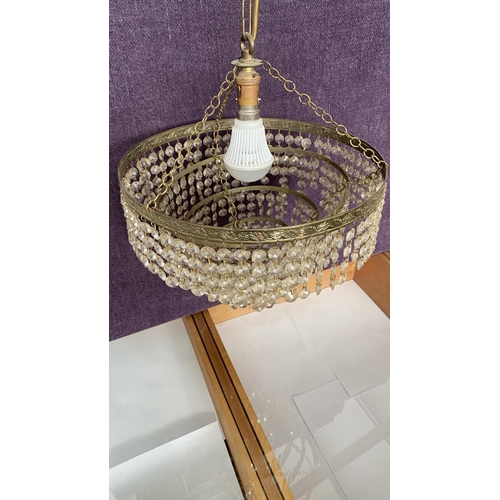 373 - Vintage 1960's Brass and Glass Pendant Light