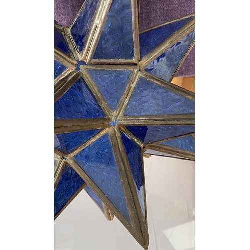 74 - Handmade Blue Moroccan Star Glass Pendant Lamp with Metal Frame and Blue Glass