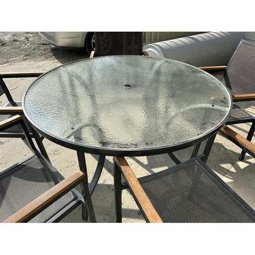 13 - Glass Top Circular Aluminium Garden Table with 5 Matching Stackable Chairs - Code AM6729N, AM6728U, ... 