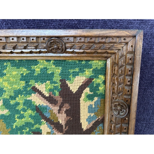 330 - Vintage Embroidery Tapestry on Ornate Carved Wood Frame (91 x 51cm)