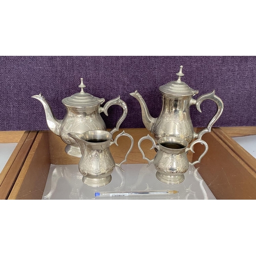 45 - Beautiful Heavy Silver Plated Floral Engraved 4-Piece Coffee/Tea Set