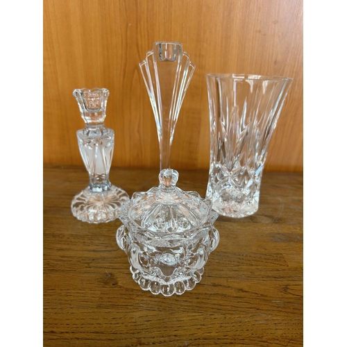 110 - Crystal Candle Sticks (x2), Crystal Vase and Glass Bowl