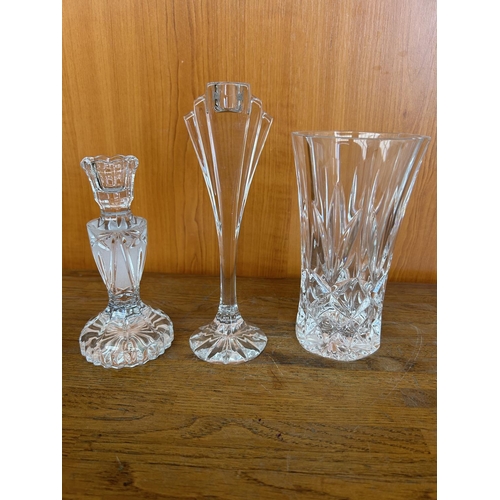 110 - Crystal Candle Sticks (x2), Crystal Vase and Glass Bowl