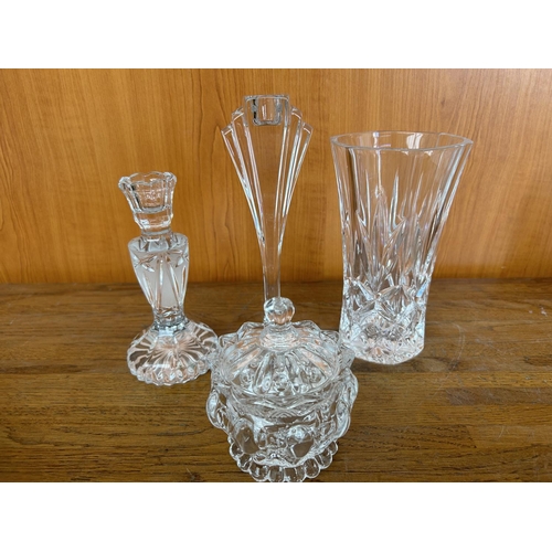 110 - Crystal Candle Sticks (x2), Crystal Vase and Glass Bowl