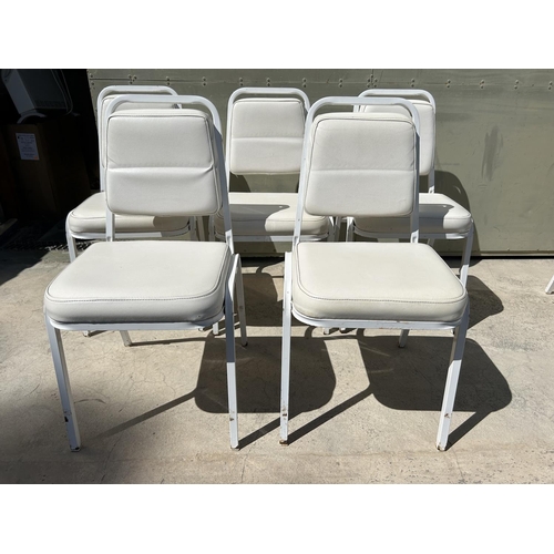 111 - x5 Mid-Century Leather and Metal Banquet/Guest Stacking Chairs