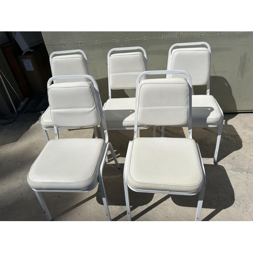 111 - x5 Mid-Century Leather and Metal Banquet/Guest Stacking Chairs