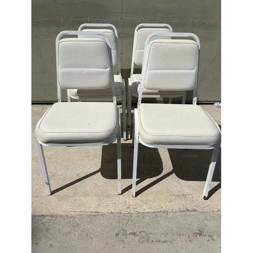 112 - x4 Mid-Century Leather and Metal Banquet/Guest Stacking Chairs