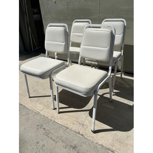 112 - x4 Mid-Century Leather and Metal Banquet/Guest Stacking Chairs