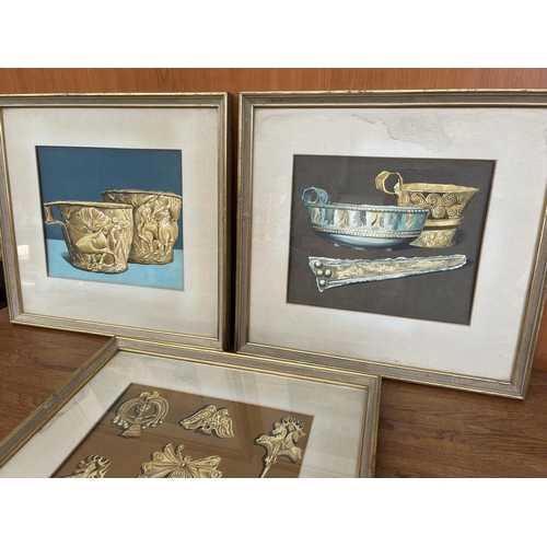 122 - x3 Ancient Greek Art Lithographs Acropolis Mykinon (42 x 39each)