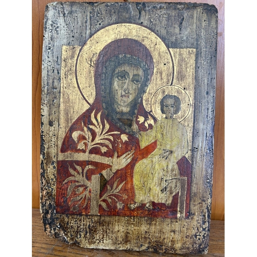 216 - Antique 1800's Restored Icon of Virgin Mary and Child (19 x 28cm)