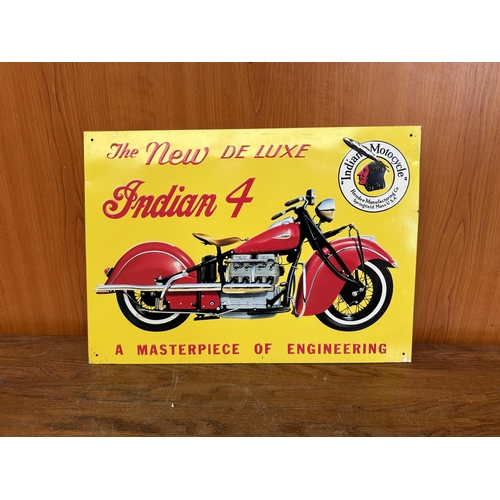 326 - Big Tin Sign The New De Luxe Indian 4 Made in Great Britain in 1993 (42 x 30cm)